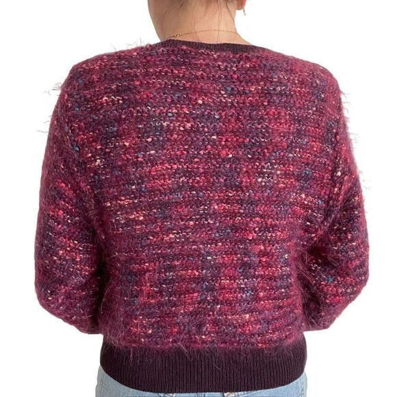 Vintage 80s St. John Rainbow Purple Fluffy Mohair Retro Oversized Sweater Sz S - Picture 6 of 7